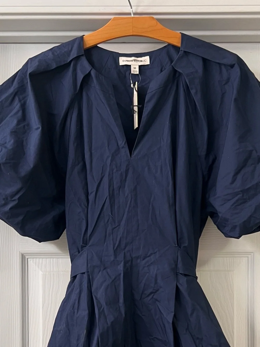 Banana Republic Navy Poplin Puff-Sleeve Mini Dress Sz Medium - Picture 7 of 10